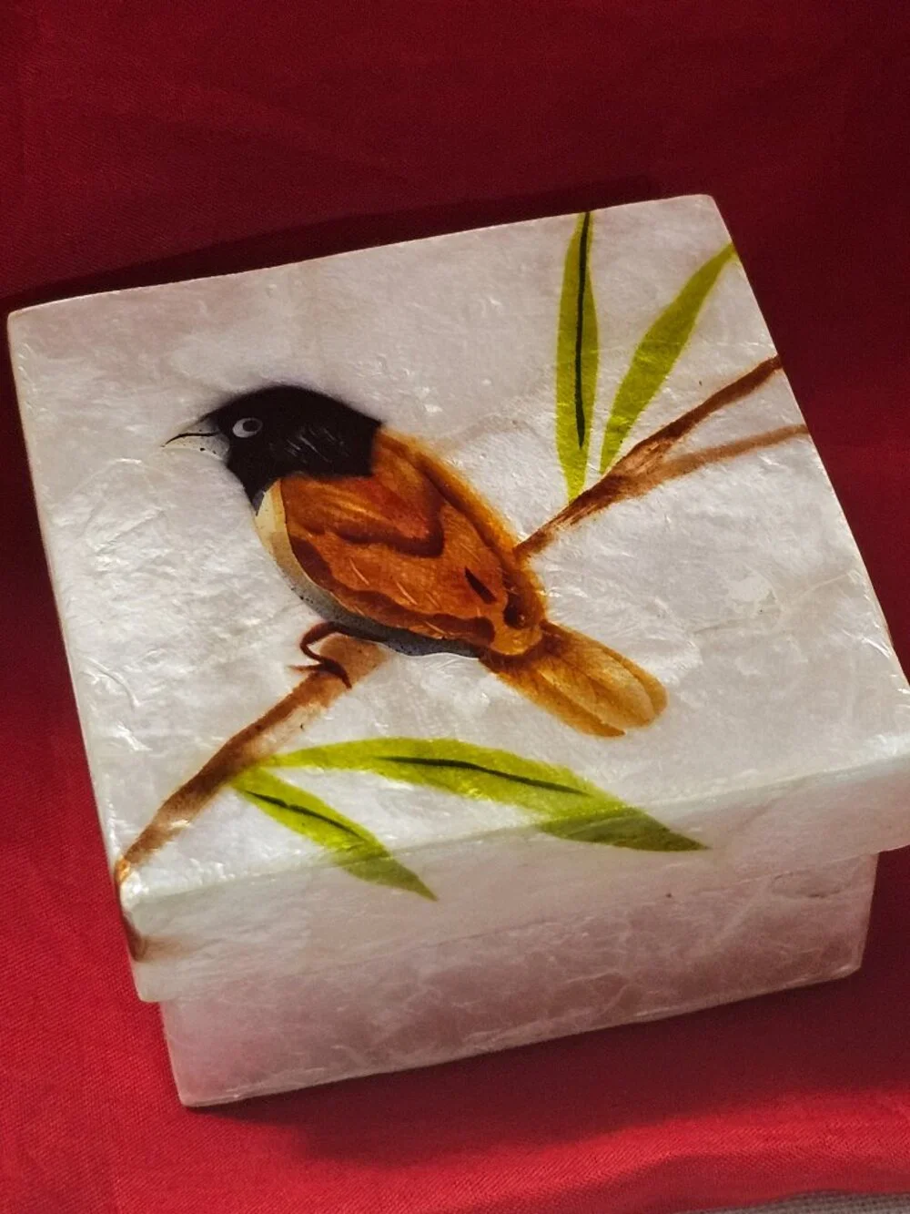 New Set (3) Hand-painted birds capiz shell trinket keepsake box from Philippines